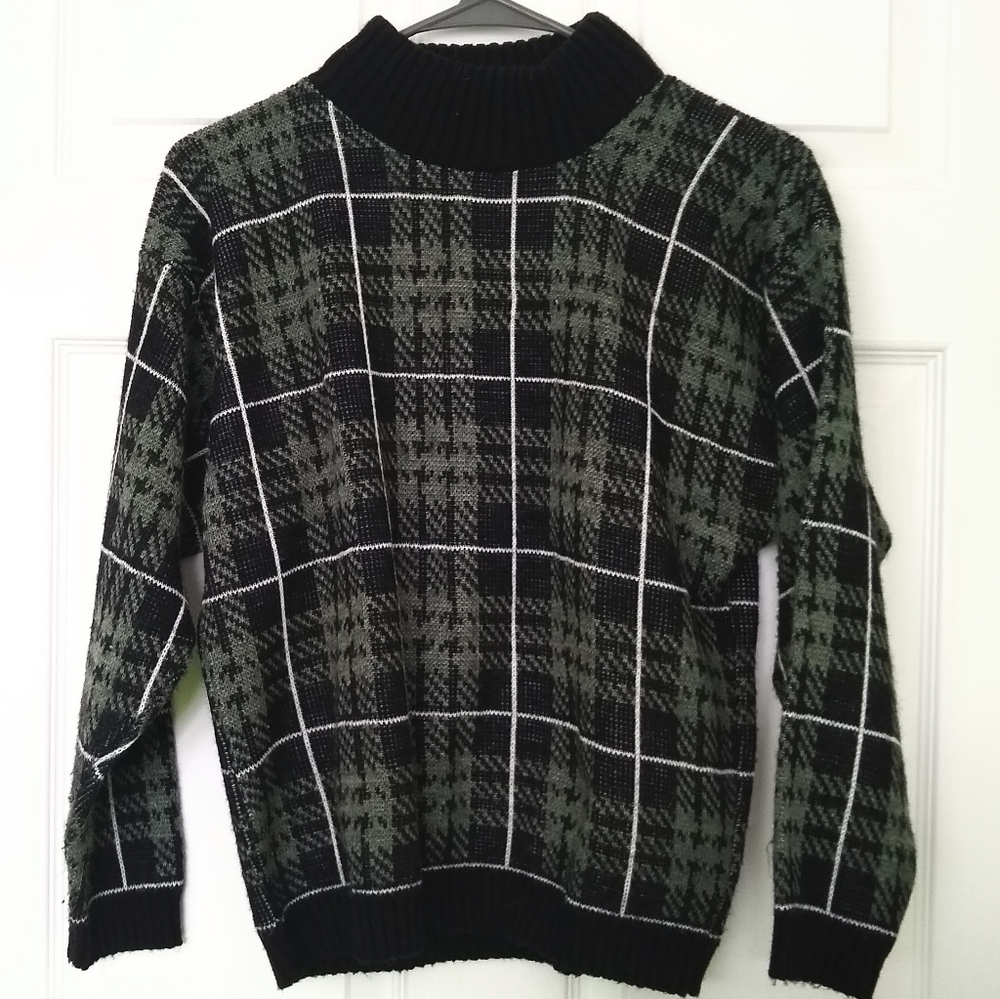 Vintage Justin Allen knit acrylic plaid green sweater
